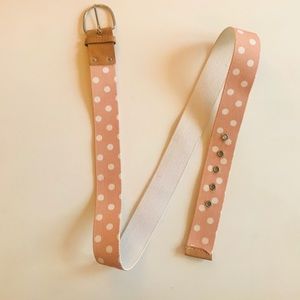 Blush polka dot belt with leather accent
